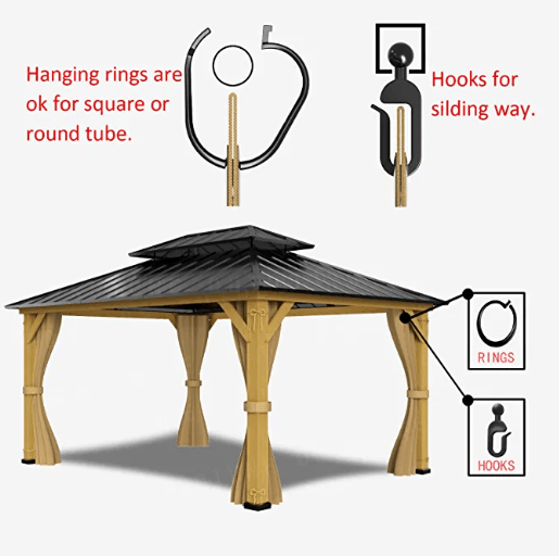 10-ft x 13-ft Wood or Metal Gazebo Curtains, Privacy Sidewall Set 4-Panel Universal Replacement Shade Curtains Set, Protecting Side Walls (Only Curtain)-Khaki