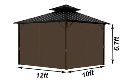 10'x12' Gazebo Curtains Outdoor Waterproof, Brown Universal Replacement Curtain 4-Panels, Sidewalls with Zipper for Garden, Patio, Yard (Only Curtains)