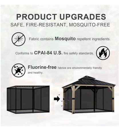 12' x 12' Gazebo Universal Mosquito Netting Screen Replacement, 4-Panel Mesh Screen Walls with Double Zippers for Outdoor Patio, Black (Mosquito Net Only)