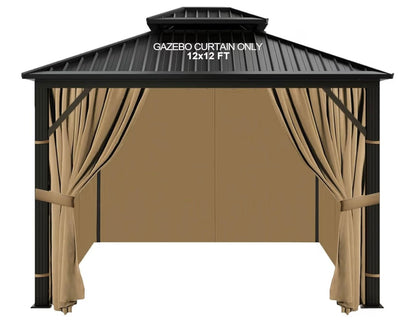 12'x12' Gazebo Curtains Outdoor Waterproof, Khaki Universal Replacement Curtain 4-Panels, Sidewalls with Zipper for Garden, Patio, Yard (Only Curtains)