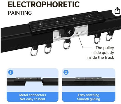 15 foot Gazebo Universal Curtain Track, Curtain Track Ceiling Mount, Room Divider Curtain Rod or Wall with Rolling Hooks, Ceiling Shower Curtain Tracks Perfect for Privacy in Open Rooms Black)