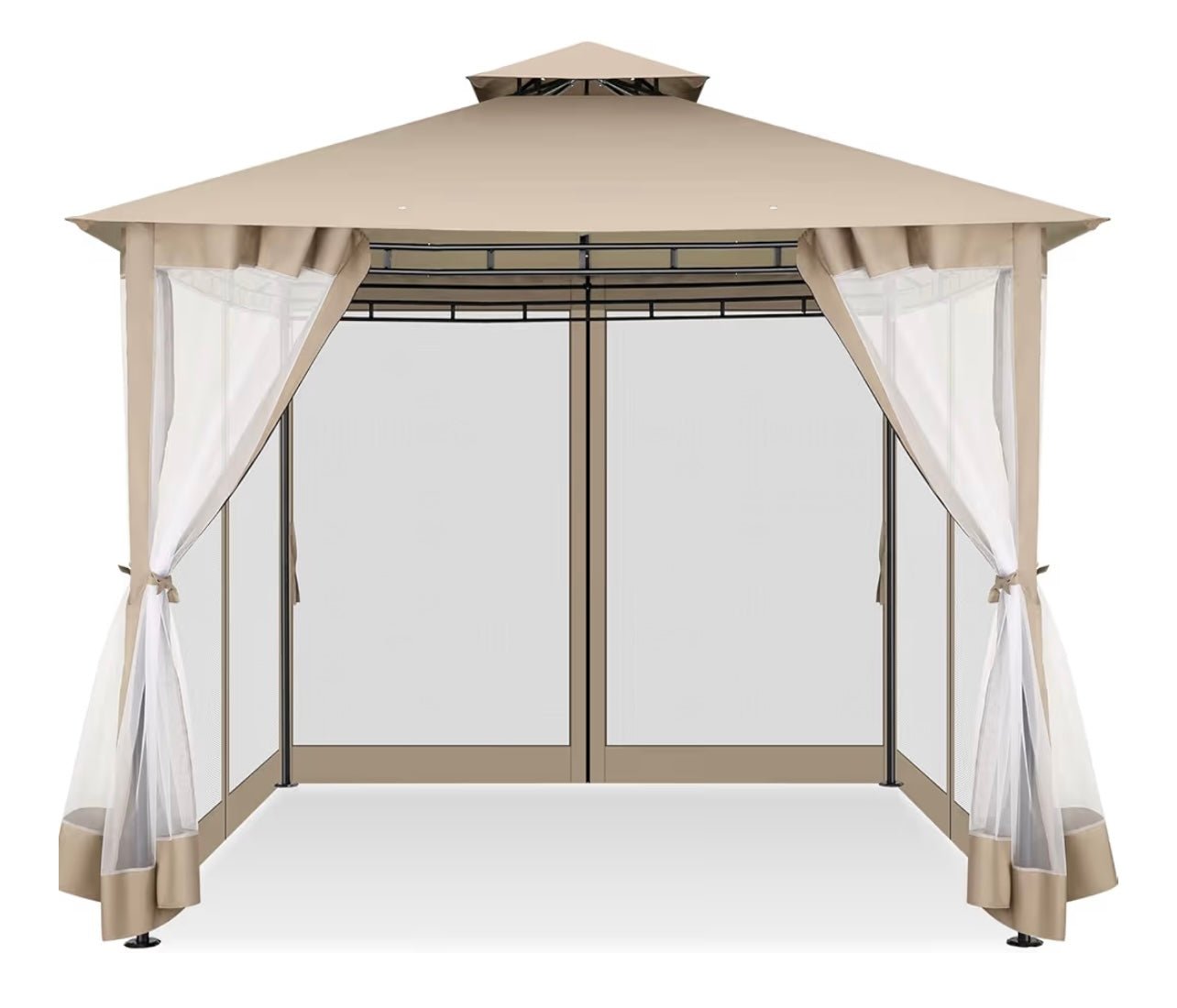 Gazebo Parts Direct Gazebo 10x10 Heavy Duty Gazebos with Improved Nettings Outdoor Gazebo Double Roof Patio Gazebos with Metal Steel Frame Outdoor Canopy for Patio, Deck, Backyard (Khaki)